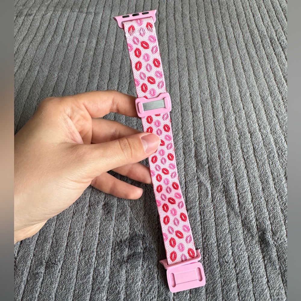 Pink Kiss-Print Apple Watch Band - Adjustable on a Magnetic Clasp - Picture 8 of 15